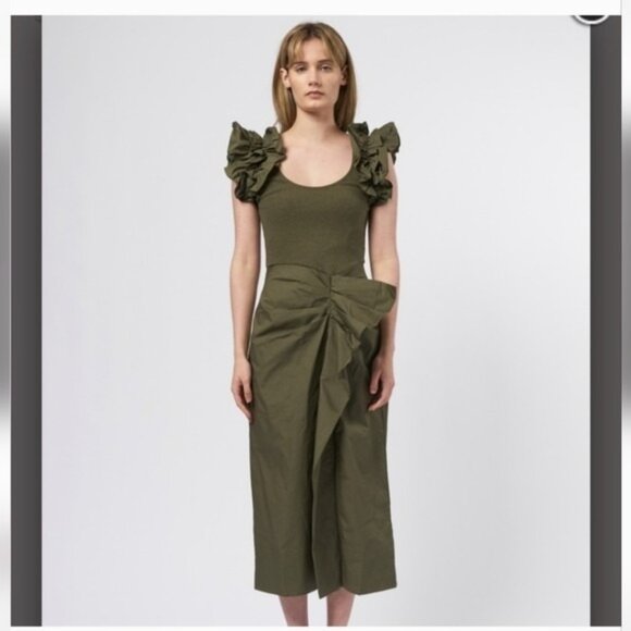 Ulla Johnson Isabella Military Melange Green Ruffle Dress, Size P - Picture 1 of 7
